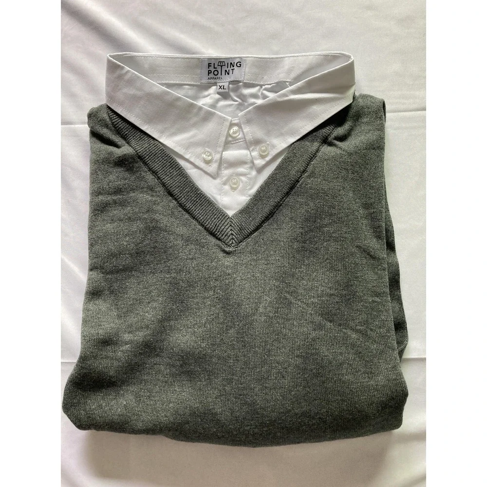 Vtg Flying Point Apparel Sweater Men XL Vneck Cotton 1 Piece Shirt Collar NEW